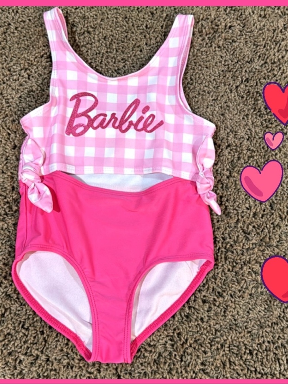 💕Barbie Swimsuit Sz 4 Pink Gingham and Hot Pink One-Piece